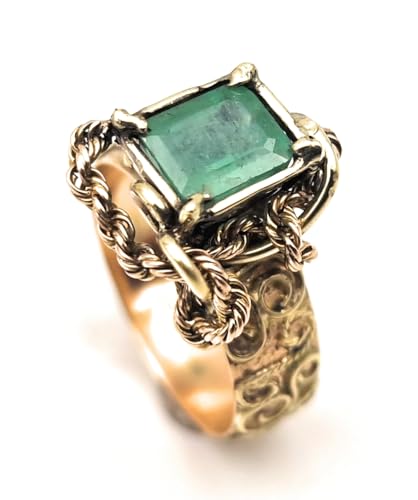 LeoLars-PABE Magisch mystischer Smaragd Design Ring aus 585er Gelbgold, verspielte Kettenverzierung, zauberhafte Schnörkel, Gr. 61/62, Unikat, Handarbeit