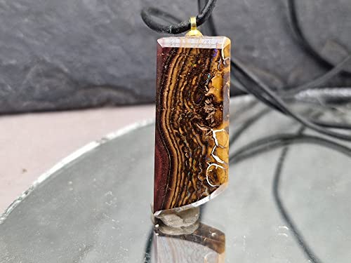 LeoLars-PABE Boulder Opal Anhänger mit vergoldeter 925er Silber Stiftöse, beidseitig, schönes Muster, Opal 30.7 x 12.8 x 5.7mm. Unikat, Handarbeit