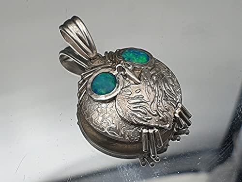 LeoLars-PABE Lightning Ridge Chrystal Opal Anhänger Eule Friedbert aus 925er Silber, Unikat, Handarbeit