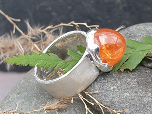 LeoLars-PABE Mandarin Granat Design Ring, Gr.55, aus 925er Silber, High Dome, eismattiert, Unikat, Handarbeit