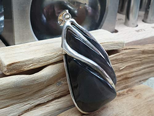 LeoLars-PABE Obsidian Anhänger aus 925er Silber mit einem gecarvtem Obsidian, Unikat, Handarbeit