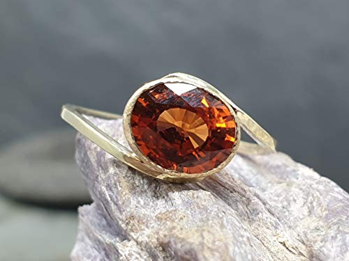 LeoLars-PABE Design Ring mit Mandarin Granat aus 585er Gold, Gr.55, fein, zart, Unikat, Handarbeit