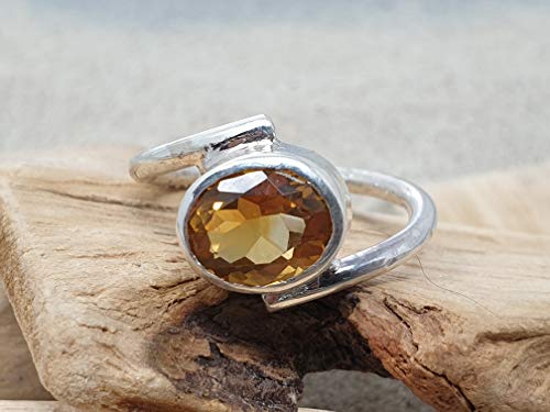 LeoLars-PABE Ring mit ovalen Citrin aus 925er Silber, Gr.58, Unikat, Handarbeit