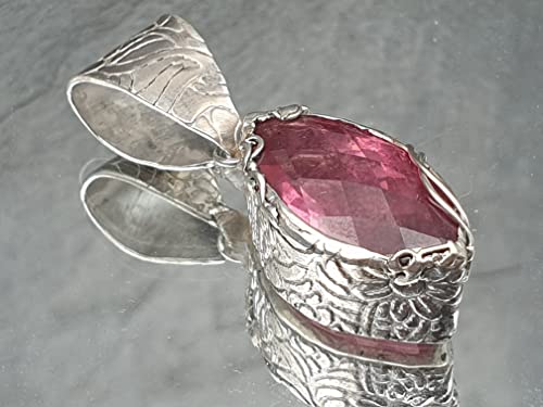 LeoLars-PABE Rosa Turmalin Design Anhänger, 925er Silber, GEM Turmalin 6.45ct. 17.3x10mm, ind. Fassung, Unikat, Handarbeit