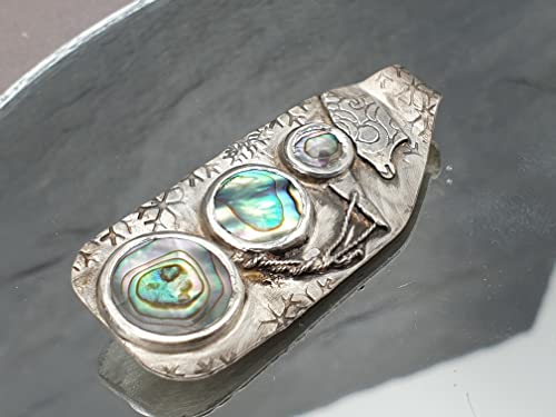LeoLars-PABE Schneemann Design Anhänger aus 925er Silber mit Paua Muschel, Unikat, Handarbeit
