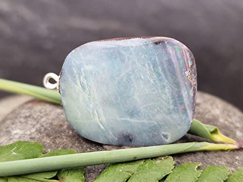 LeoLars-PABE Anhänger mit Boulder Opal und 925er Silber Stiftöse, gemeine Opalschicht mit partiellem Opalfeuer, Opal 22 x 17.9 x 7.1mm, Unikat, Handgeschliffen