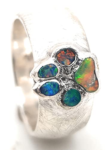 LeoLars-PABE Lightning Ridge Chrystal Opal Pfötchen Ring, Gr.61, Multicolor, Pfote, eismattiert, Unikat, Handarbeit