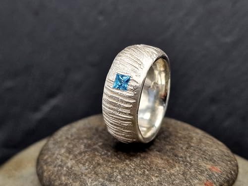 LeoLars-PABE Blautopas Design Ring, Gr. 59 (18,7), aus 925er Silber mit Swiss Blue Blautopas im Carreeschliff, Wattenmeer Design, Unikat, Handarbeit