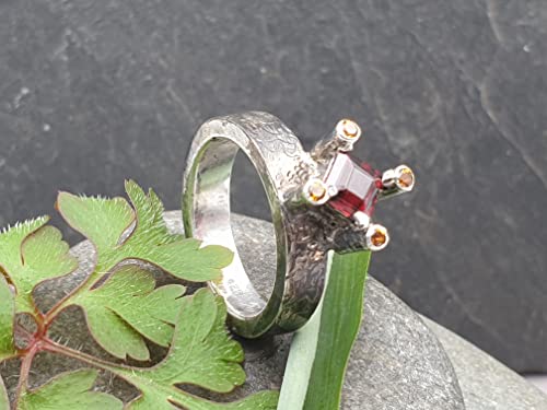 LeoLars-PABE Design Ring, Gr.54 (17.2), aus 925er Silber mit Citrinen und Granat, teilgeschwärzt, Unikat, Handarbeit