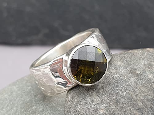 LeoLars-PABE Außergewöhnlicher Turmalin Ring aus 925er Silber, Gr.54, Farbwechsel Turmalin grün braun, Unikat, Handarbeit