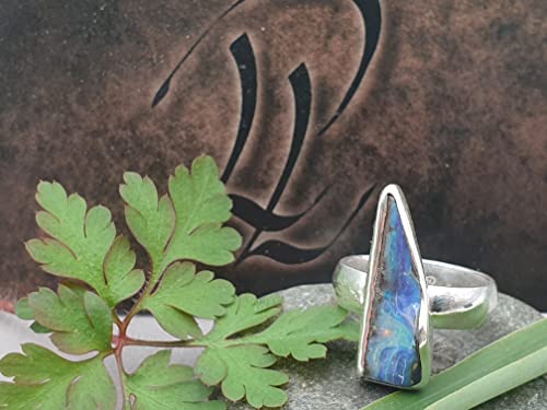 LeoLars-PABE Boulder Opal Design Ring, Gr.56 (18), aus 925er Silber, gecarvter Opal, Mehrfarbig, Unikat, Handarbeit