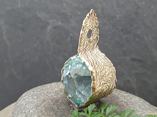 LeoLars-PABE GEM Swiss Blue Topas Anhänger aus 585er Gold, Blautopas 13.48 ct. Structure Design, Unikat, Handarbeit