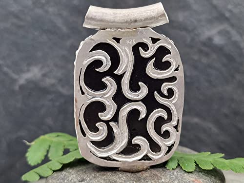 LeoLars-PABE Einhorn Anhänger aus 925er Silber, Obsidian mit Opalsplittern, Carving, Galerie Fassung, Filigree, Unikat, Handarbeit