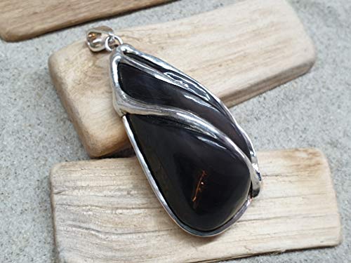 LeoLars-PABE Obsidian Anhänger aus 925er Silber mit einem gecarvtem Obsidian, Unikat, Handarbeit