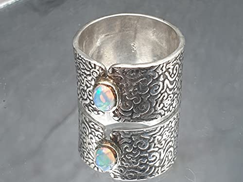 LeoLars-PABE Lightning Ridge Opal Design Ring, Gr.59 aus 925er Silber mit 585er Goldfassung, Unikat, Handarbeit