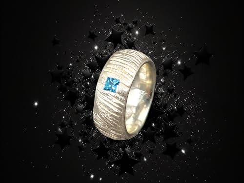 LeoLars-PABE Blautopas Design Ring, Gr. 59 (18,7), aus 925er Silber mit Swiss Blue Blautopas im Carreeschliff, Wattenmeer Design, Unikat, Handarbeit