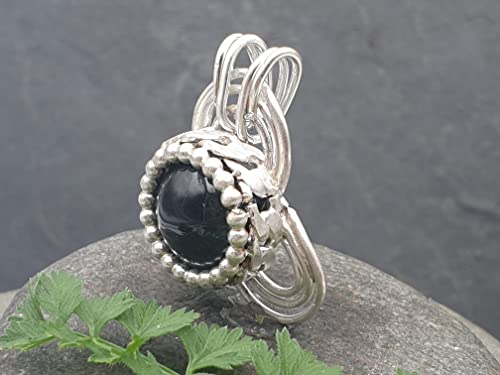 LeoLars-PABE Magischer Onyx Anhänger aus 925er Silber, Hexen Anhänger, Galeriefassung, Unikat, Handarbeit