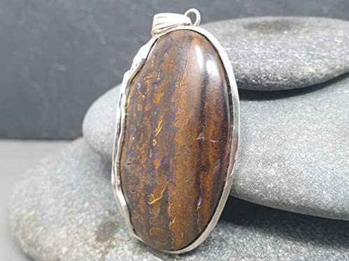 LeoLars-PABE Boulder Opal Anhänger aus 925er Silber, Optisch wie versteinertes Holz, Unikat, Handarbeit