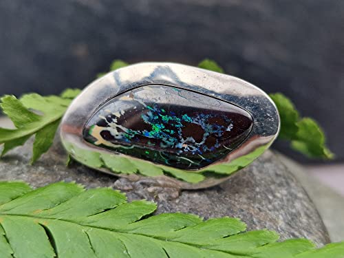 LeoLars-PABE Boulder Opal Design Anhänger aus 925er Silber, breiter Rand, versteckte Schlaufe, Unikat, Handarbeit