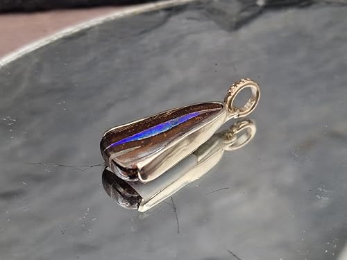 LeoLars-PABE Anhänger mit Boulder Opal aus 925er Silber, grün-blaue kräftige Opalader mit Feuer, Opal 22,9x11mm, Unikat, Handarbeit