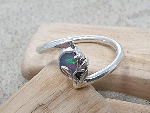 LeoLars-PABE Ring mit Lightning Ridge Opal aus 925er Silber mit Zweigen, Gr.58, Unikat, Handarbeit