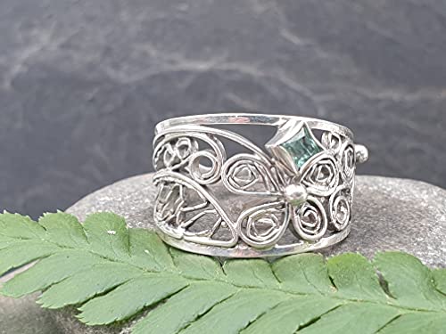 LeoLars-PABE Hellblauer Turmalin Filigree Ring, Gr. 58, 925er Silber, Traditionell und Modern, Unikat, Handarbeit