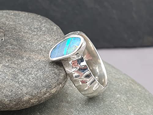 LeoLars-PABE Lightning Ridge Opal Design Ring, Gr.56, aus 925er Silber, Rough Design, Unikat, Handarbeit