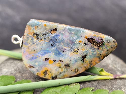 LeoLars-PABE Anhänger mit Boulder Opal und 925er Silber Stiftöse, Picture Stone, Landschaft von oben, Opal 28.3 x 17.9 x 5.6mm, Unikat, Handgeschliffen