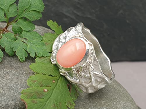 LeoLars-PABE Organic Design Ring, Gr.63-64, aus 925er Silber mit echter Mittelmeer Koralle, Unikat, Handarbeit