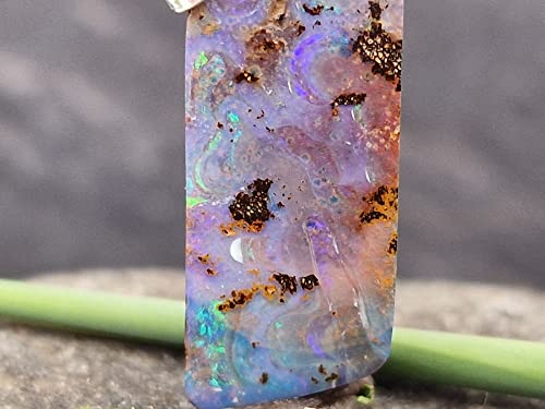 LeoLars-PABE Anhänger mit Boulder Opal und 925er Silber Stiftöse, lila-grünes Opalfeuer, Opal 22.2 x 10.2 x 5mm, Unikat, Handgeschliffen