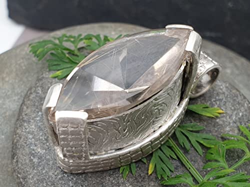 LeoLars-PABE Stylischer Rutil Rauchquarz Design Anhänger, 925er Silber, Spiegelschliff, versch. Muster, Unikat, Handarbeit