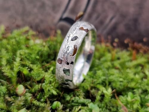 LeoLars-PABE Sandguss Design Ring mit eingegossenen verschieden farbigen Saphiren, Gr.57 (18,2), aus 925er Silber, Unikat, Handarbeit