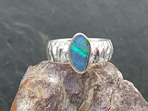 LeoLars-PABE Lightning Ridge Opal Design Ring, Gr.56, aus 925er Silber, Rough Design, Unikat, Handarbeit