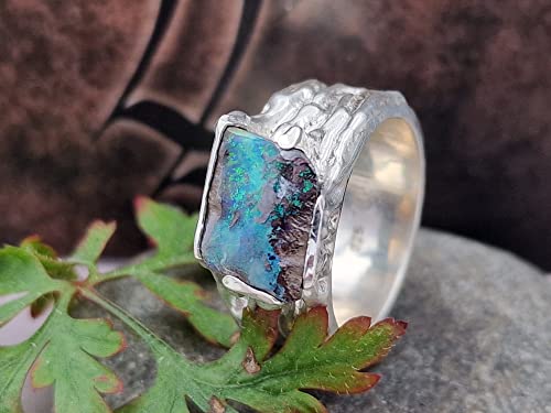 LeoLars-PABE Boulder Opal Ring im Organic Design, Gr. 58-59 (18.8), aus 925er Silber, massiv, organisch, Natur, Unikat, Handarbeit