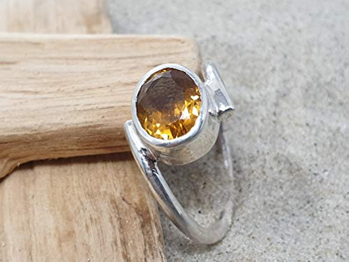 LeoLars-PABE Ring mit ovalen Citrin aus 925er Silber, Gr.58, Unikat, Handarbeit