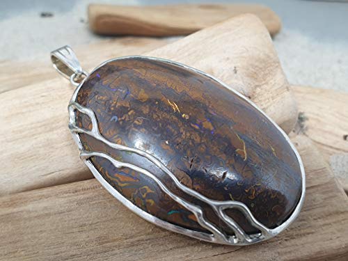 LeoLars-PABE Boulder Opal Anhänger aus 925er Silber, Optisch wie versteinertes Holz, Unikat, Handarbeit