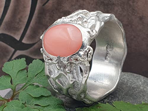 LeoLars-PABE Organic Design Ring, Gr.63-64, aus 925er Silber mit echter Mittelmeer Koralle, Unikat, Handarbeit