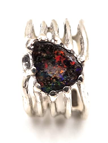 LeoLars-PABE GEM Boulder Opal Ring, Gr.59 (18,7), aus 925er Silber, Multicolor Pinfire, Skelettiert, Unikat, Handarbeit