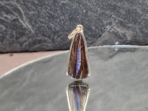 LeoLars-PABE Anhänger mit Boulder Opal aus 925er Silber, grün-blaue kräftige Opalader mit Feuer, Opal 22,9x11mm, Unikat, Handarbeit