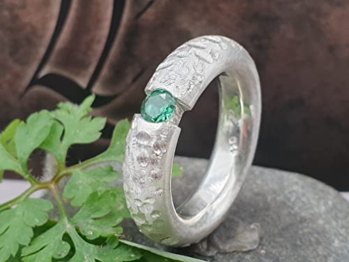LeoLars-PABE Grün-Blauer Turmalin Design Ring, Gr.56 (18), aus 925er Silber, Massiv, Structure Design, Unikat, Handarbeit