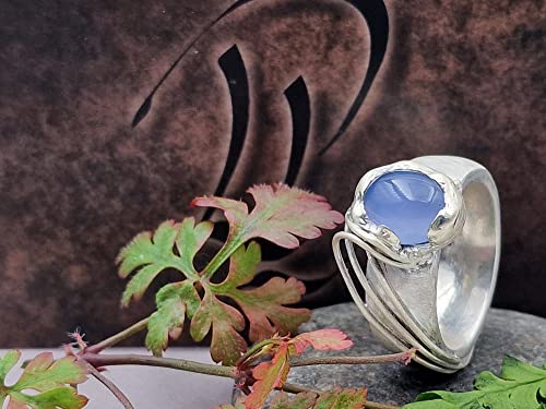 LeoLars-PABE Chalcedon Design Ring, Gr.58 (18,5), aus 925er Silber, Wellen Design, Massiv, Seidenmatt, Unikat, Handarbeit