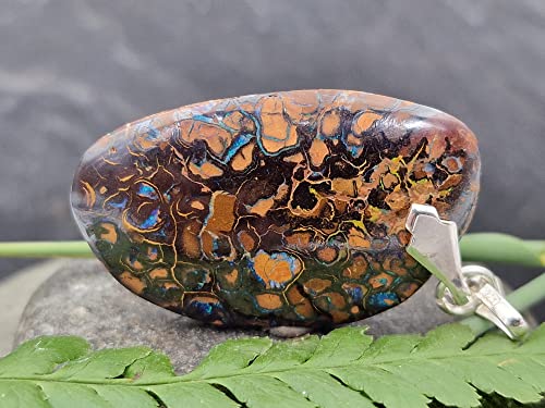 LeoLars-PABE Boulder Opal Anhänger mit Frontbohrung und Schlaufe aus 925er Silber, Matrix Opal, grüne Opaladern, Opal 35.7 x 21.4 x 6mm, Unikat, Handgeschliffen