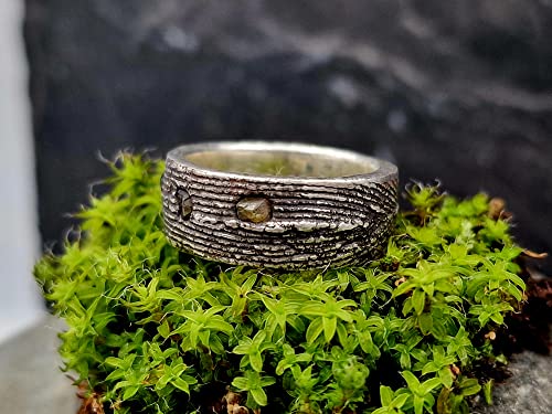 LeoLars-PABE Demantoid Design Rohsteinwürfel Ring, Gr.55, aus 925er Silber im Sepiaguss Geseign, Unikat, Handarbeit