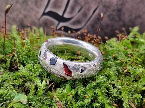 LeoLars-PABE Bunter Sandguss Design Ring, Gr.54 (17,2), aus 925er Silber mit verschieden farbigen echten eingegossenen Edelsteinen, Unikat, Handarbeit
