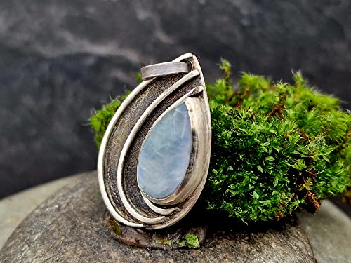 LeoLars-PABE Weißer Labradorit Tropfen Design Anhänger aus 925er Silber, teilgeschwärzt, Magisch, Mystisch, Unikat, Handarbeit