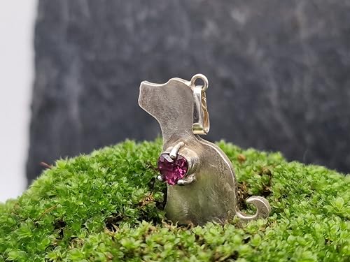 LeoLars-PABE Hundewelpen Anhänger aus 925er Silber mit rosa Turmalin Herz, seidenmatt, Hund, Handarbeit