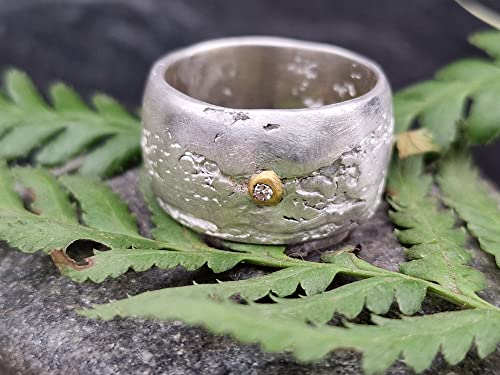 LeoLars-PABE Diamant Design Ring, Gr.59 (18.7), aus 925er Silber mit Feingold Fassung, Oberfläche Spitzen Stoff, Unikat, Handarbeit