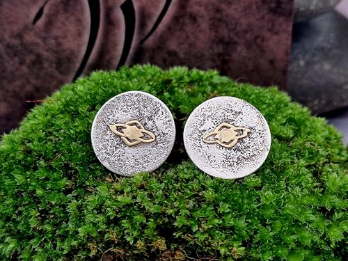 Design Ohrstecker aus 925er Silber mit feiner wilder Oberflächen Struktur Und Gelbgold Elementen, Unikat, Handarbeit