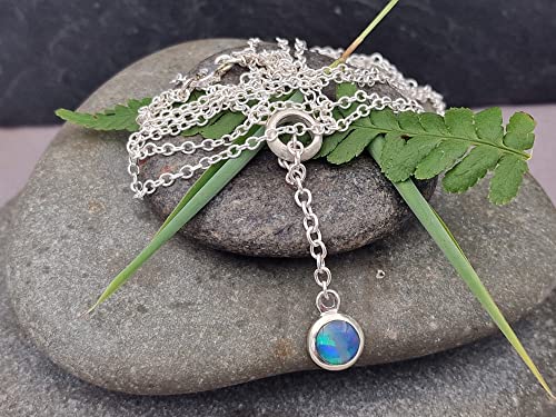 LeoLars-PABE Brasilianischer Opal Anhänger aus 925er Silber mit 50cm doppelter Silberkette, grünes Opalfeuer, Unikat, Handarbeit
