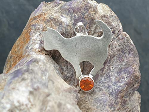 LeoLars-PABE 925er Silber Anhänger, Katze mit Mandarin Granat, seidenmatt, Unikat, Handarbeit